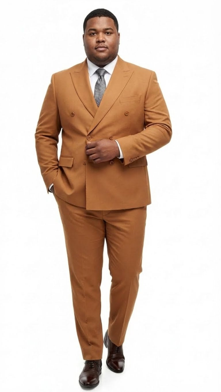 Men’s Vitali Brand Rustish Orange Brown Copper Color Double Breasted Slim Fit Suit