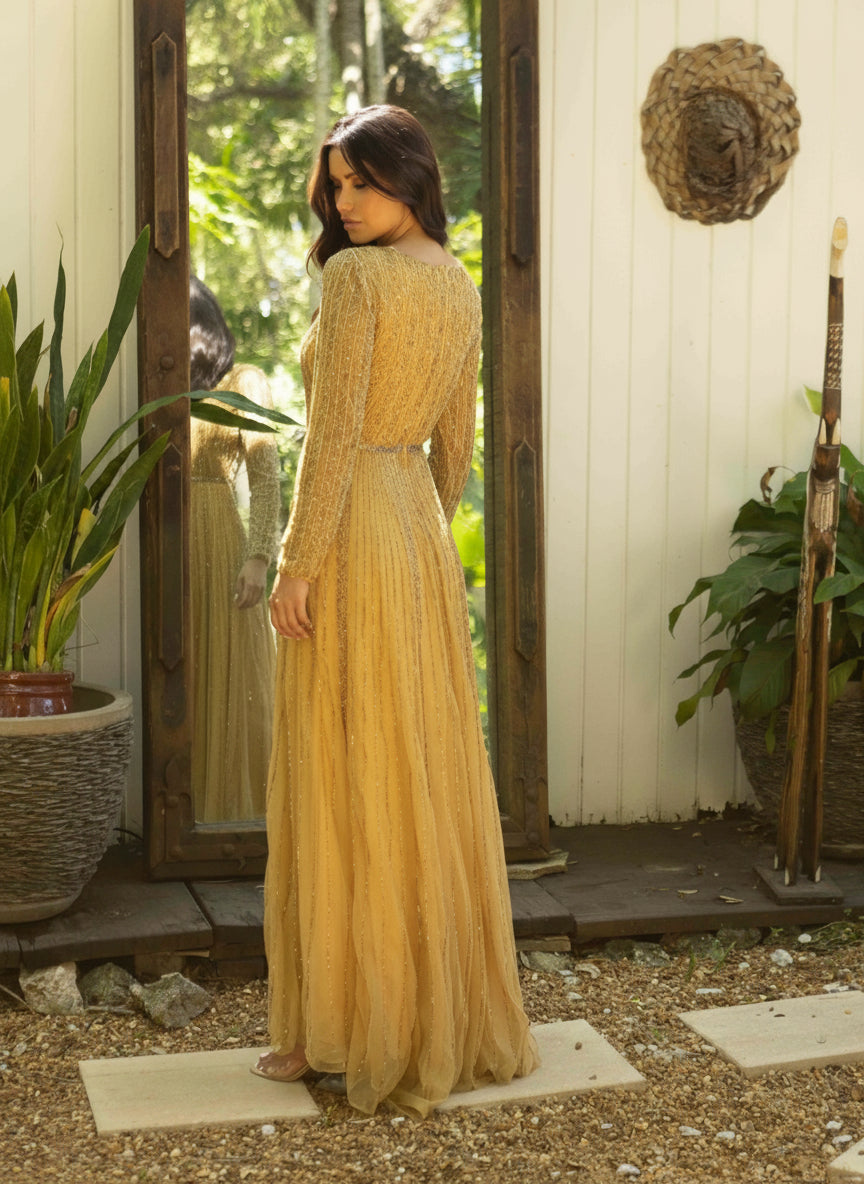 Primavera Couture 12010 - Beaded Sequin Long-Sleeve Evening Gown