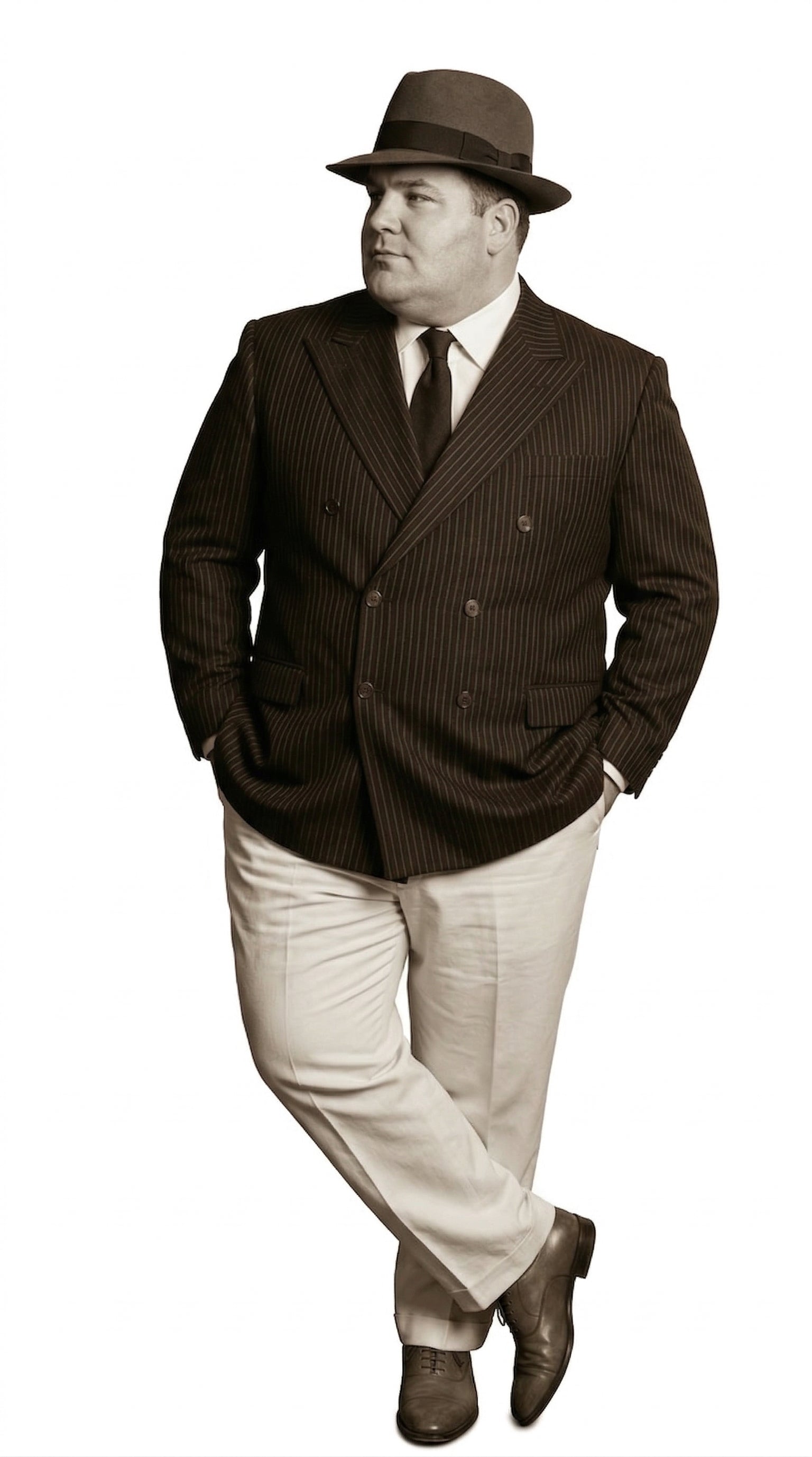 Men’s Black Pinstripe Blazer with White Pants 1920s Gangster Mob Boss Style Suit – Double Breasted Vintage Formal Jacket, Classic Party Costume Wear