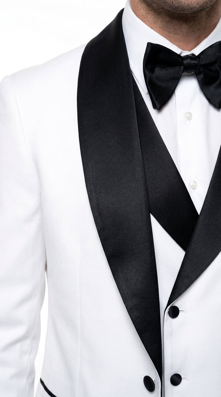 Men’s White and Black Western Wedding Tuxedo – Cowboy Style 3-Piece Traje para Boda with Double-Breasted Vest