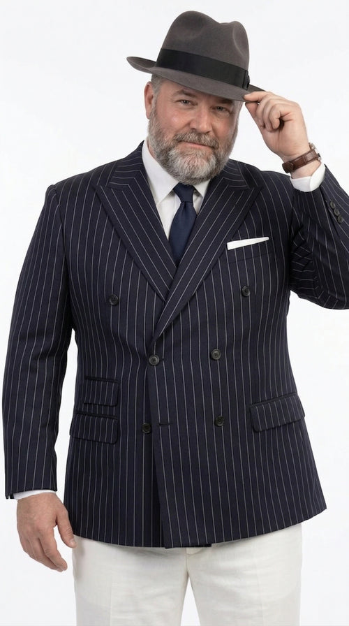 Men’s Black Pinstripe Blazer 1920s Gangster Mob Boss Style Jacket – Classic Double Breasted Vintage Suit Blazer, Formal Party Costume Wear