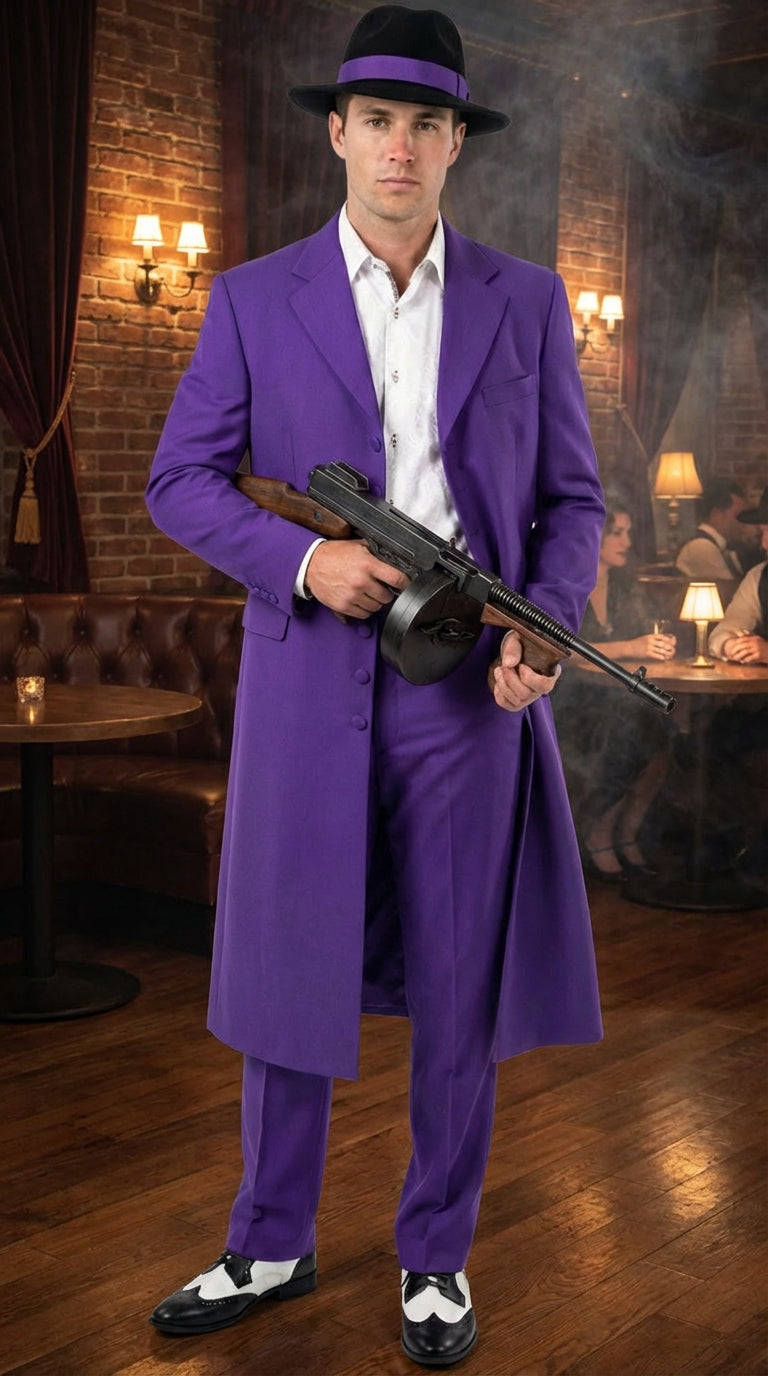 ピーコート gangstervilly Purple Zoot Suit for Men | Classic Mafia & Gangster Style Long Coat Su