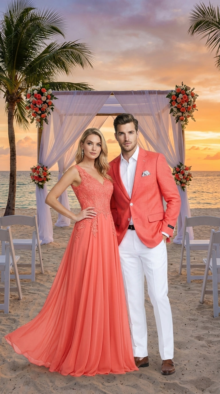 Mens Coral Linen Blazer Sport Coat – Lightweight Summer Linen Jacket for Wedding, Beach Events, Business Casual in Salmon Color