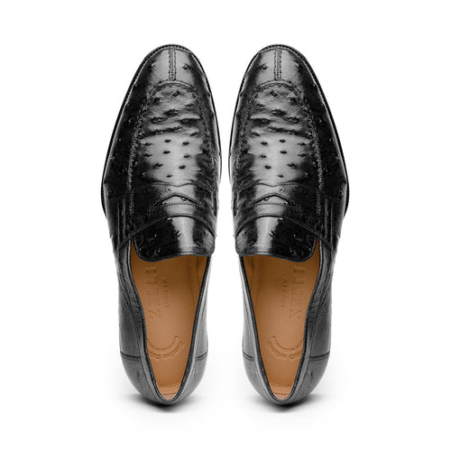Zelli Roma Classic Penny Loafers in Genuine Black Ostrich Quill