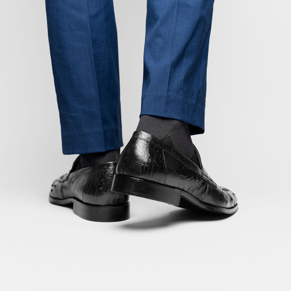 Zelli Roma Classic Penny Loafers in Genuine Black Ostrich Quill