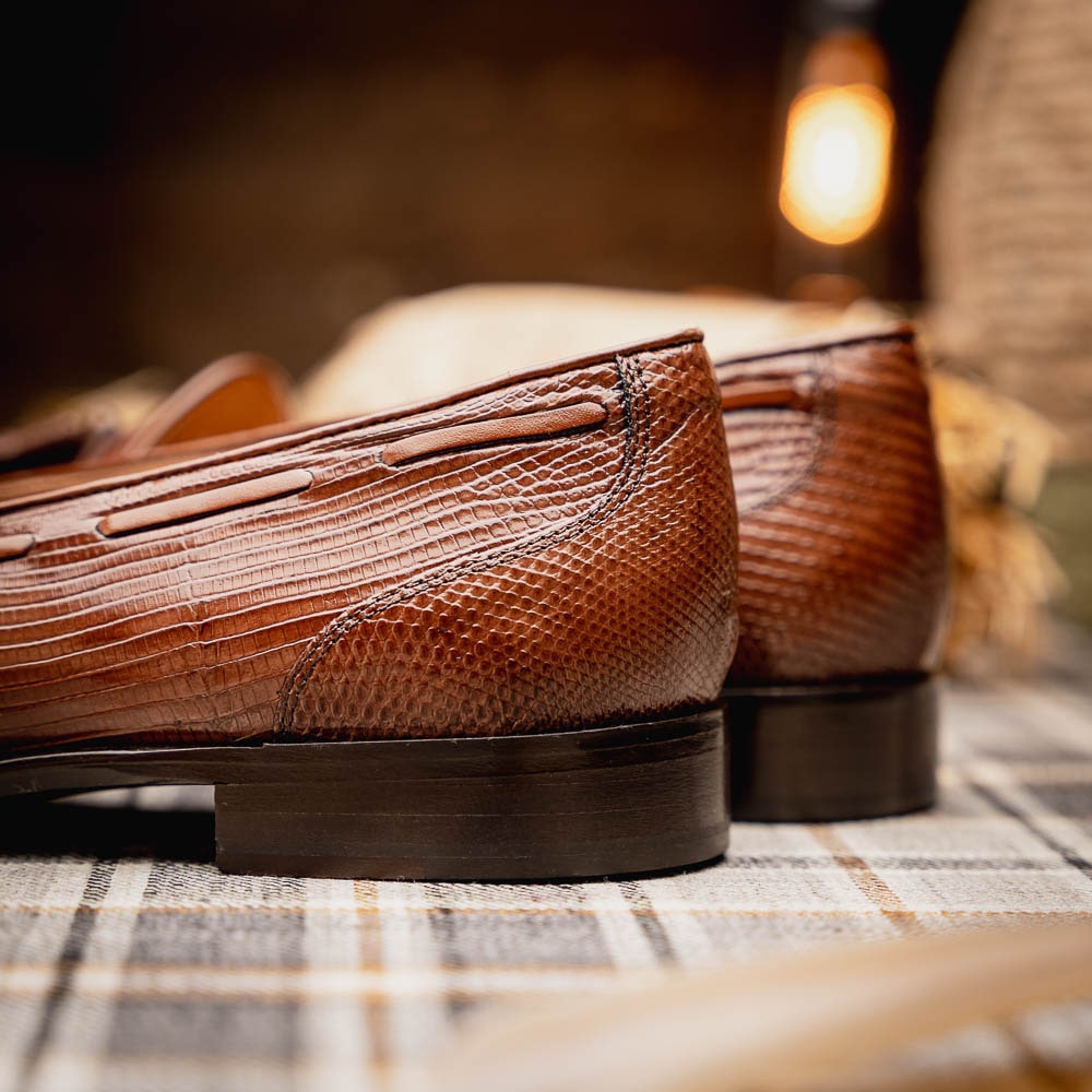 Zelli Franco Cognac Lizard Tassel Loafer with Classic Apron Toe