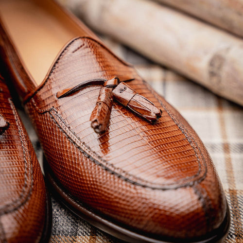 Zelli Franco Cognac Lizard Tassel Loafer with Classic Apron Toe