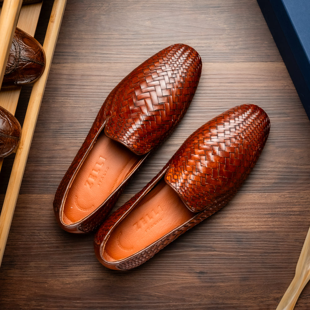 Zelli Rizzo Woven Calfskin Loafer in Cognac | Timeless Italian Style