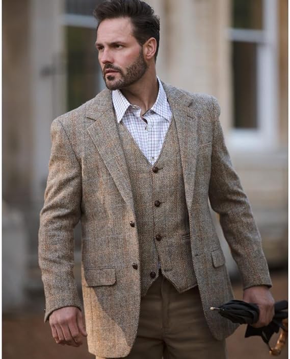 Walker and Hawkes Harris Tweed Blakemore Blazer for Men - Hand-Woven Wool Tweed Jacket with Polyester Lining, Regular Fit USA Men's Outlet