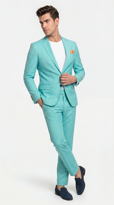Men’s Turquoise 2 Piece Suit with Jacket and Pants, Formal Wedding Suit for Prom, Parties, Summer Events, and Special Occasions