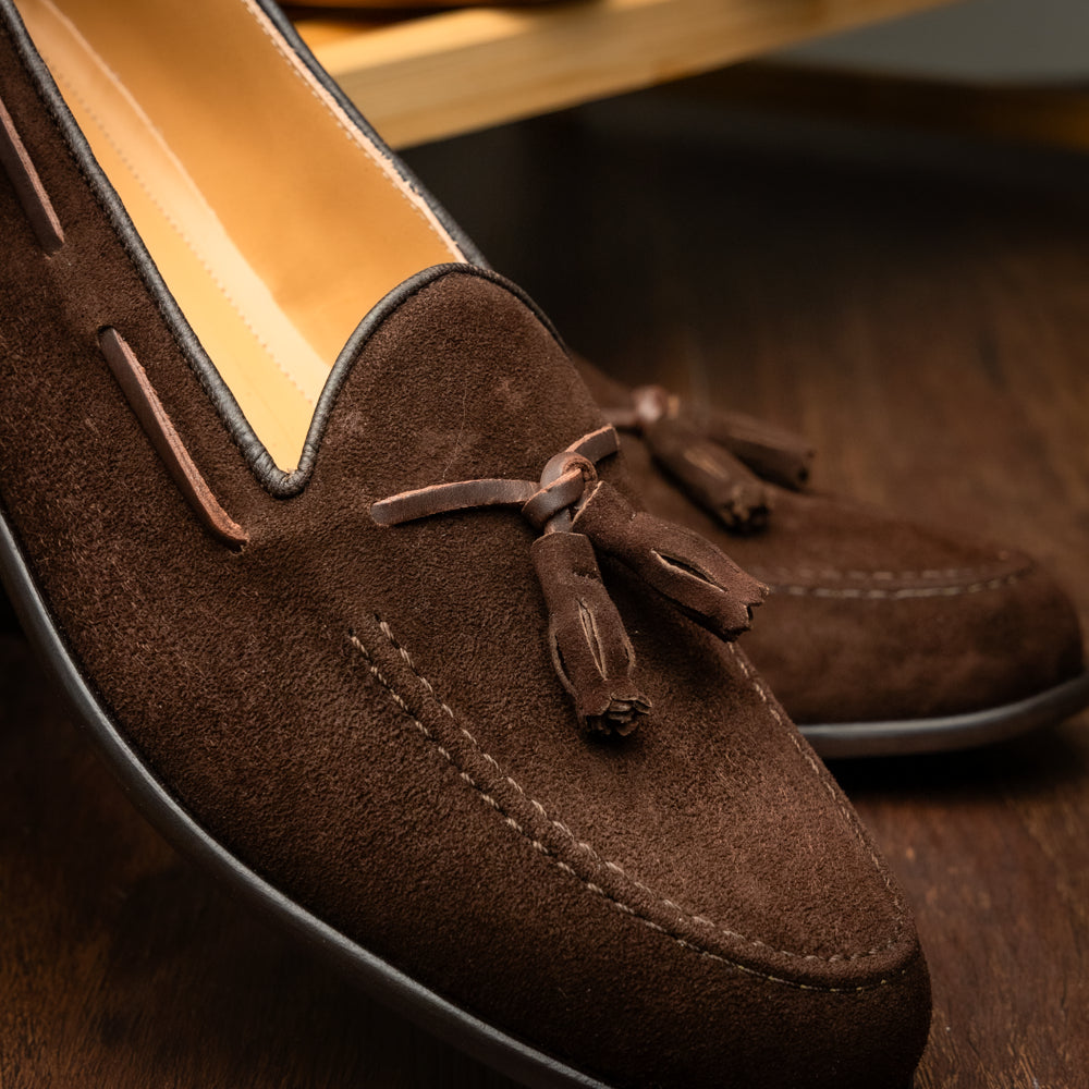 Zelli Franco Classic Tassel Loafers in Nicotine Suede Goatskin