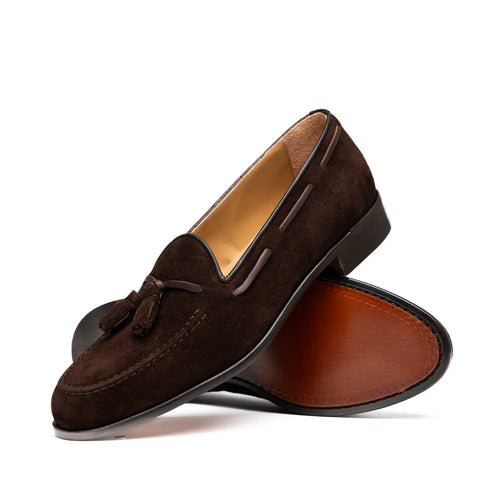 Zelli Franco Classic Tassel Loafers in Nicotine Suede Goatskin