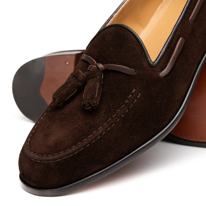 Zelli Franco Classic Tassel Loafers in Nicotine Suede Goatskin