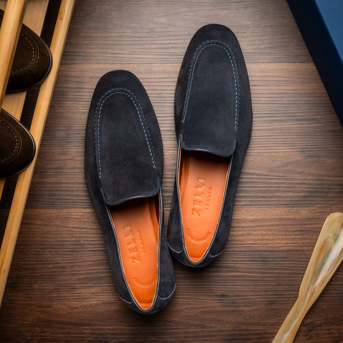 Zelli Bruno Handcrafted Italian Suede Loafer in Sophisticated Navy