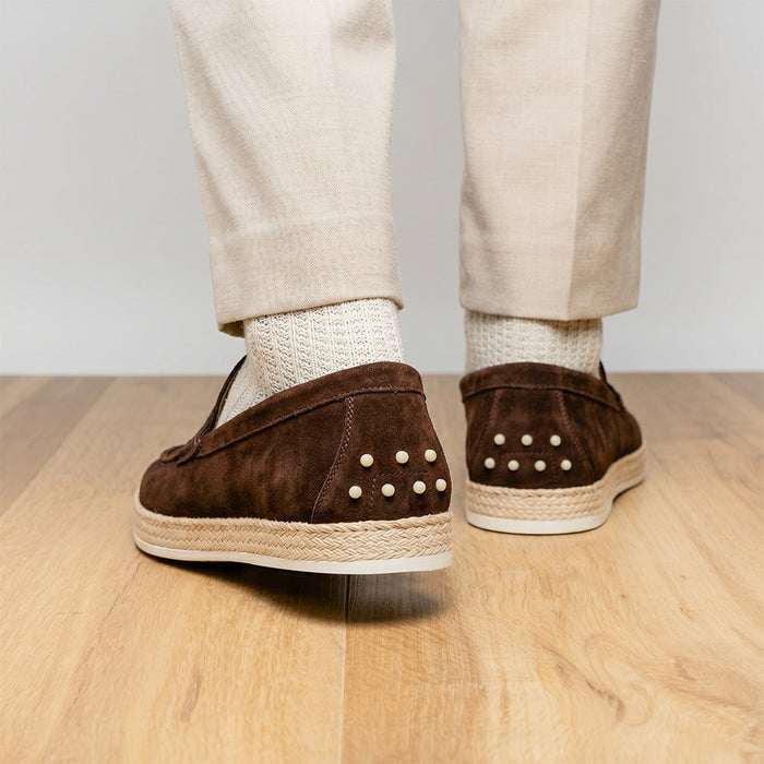 Zelli Amato Handcrafted Suede Espadrille Loafer in Dark Brown