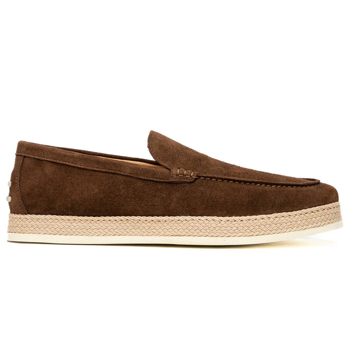 Zelli Amato Handcrafted Suede Espadrille Loafer in Dark Brown