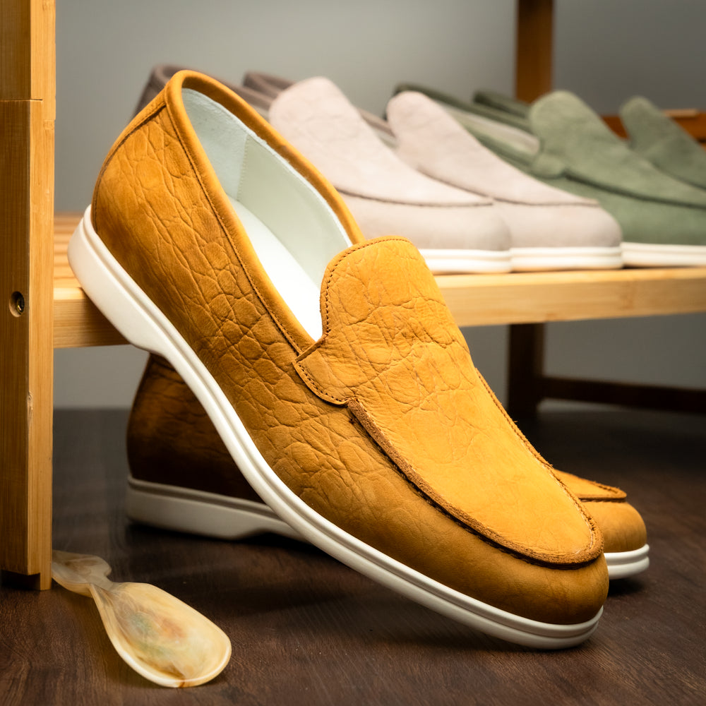 Zelli Livorno Stampata Crocodile Embossed Nubuck Loafer in Cognac