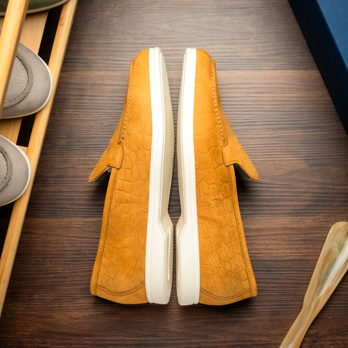 Zelli Livorno Stampata Crocodile Embossed Nubuck Loafer in Cognac
