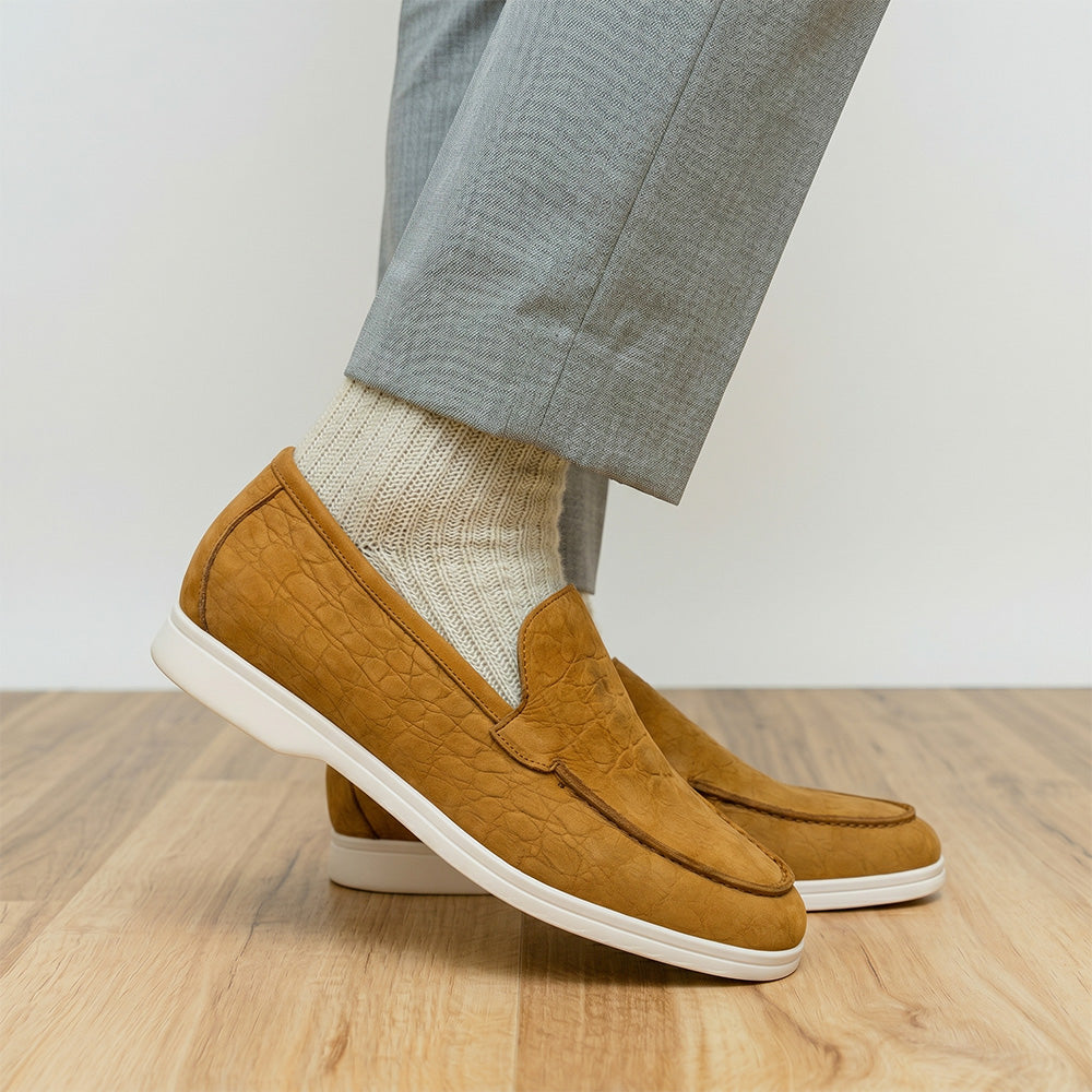 Zelli Livorno Stampata Crocodile Embossed Nubuck Loafer in Cognac