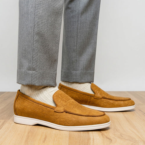 Zelli Livorno Stampata Crocodile Embossed Nubuck Loafer in Cognac