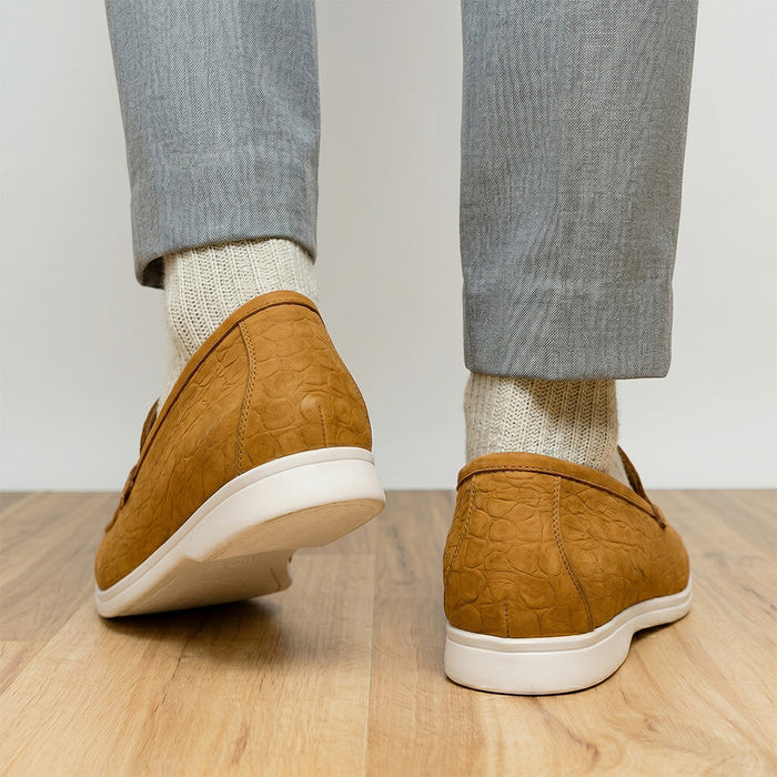 Zelli Livorno Stampata Crocodile Embossed Nubuck Loafer in Cognac