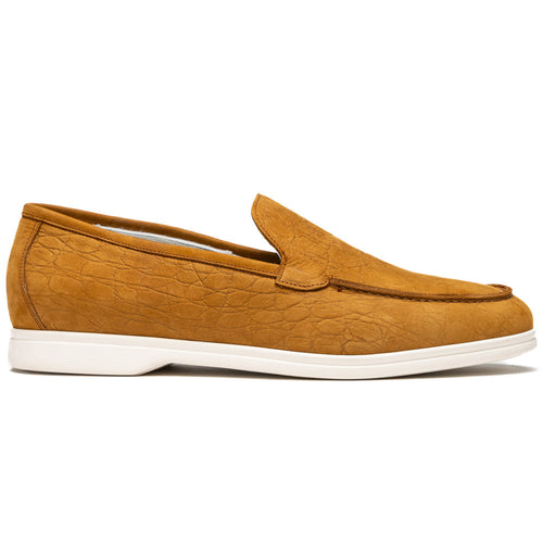 Zelli Livorno Stampata Crocodile Embossed Nubuck Loafer in Cognac