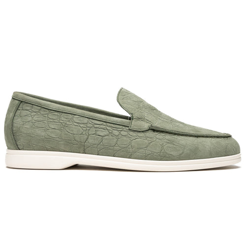 Zelli Livorno Stampata Crocodile-Embossed Nubuck Loafer in Celery