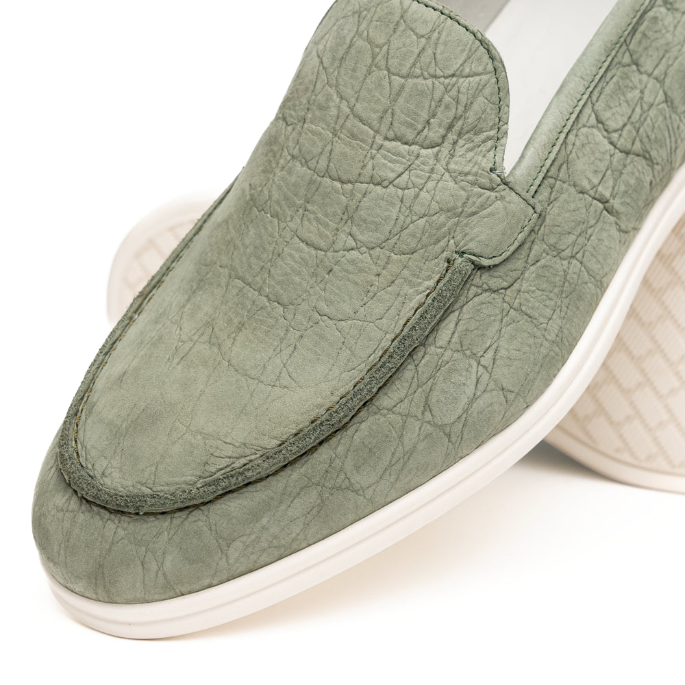Zelli Livorno Stampata Crocodile-Embossed Nubuck Loafer in Celery