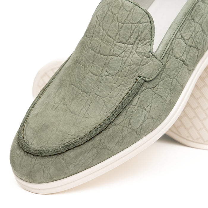 Zelli Livorno Stampata Crocodile-Embossed Nubuck Loafer in Celery