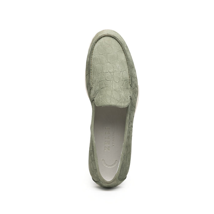Zelli Livorno Stampata Crocodile-Embossed Nubuck Loafer in Celery
