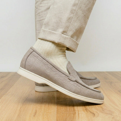 Zelli Livorno Stampata Crocodile Embossed Nubuck Loafer in Bone