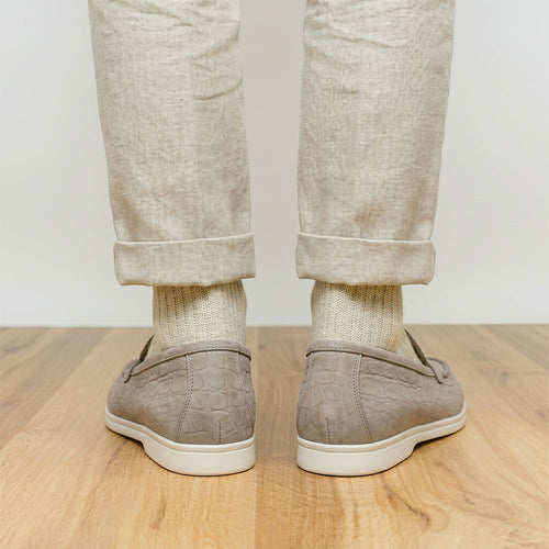 Zelli Livorno Stampata Crocodile Embossed Nubuck Loafer in Bone