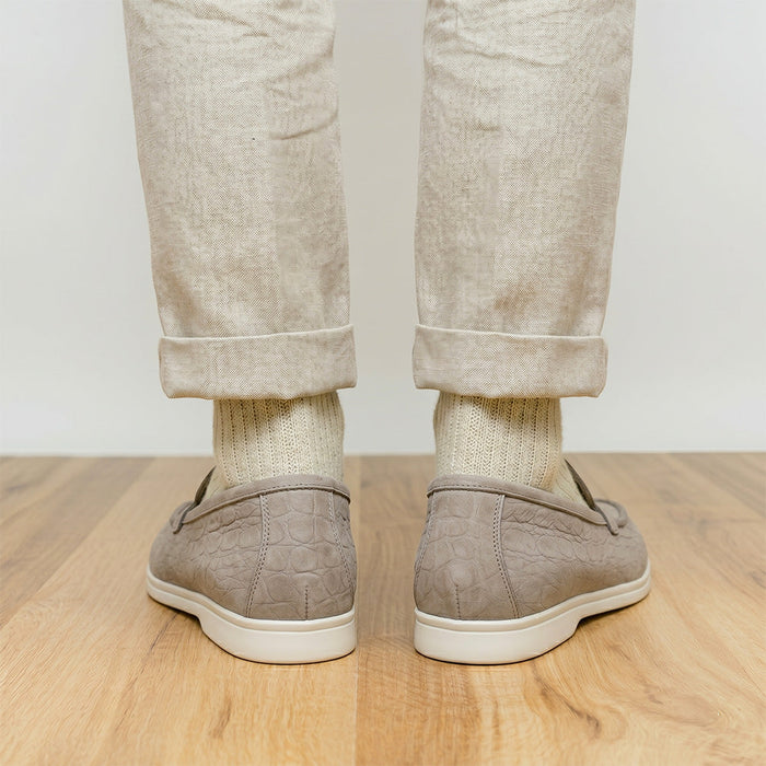 Zelli Livorno Stampata Crocodile Embossed Nubuck Loafer in Bone