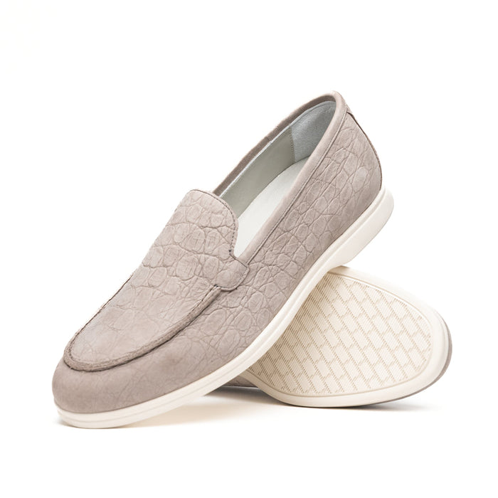 Zelli Livorno Stampata Crocodile Embossed Nubuck Loafer in Bone