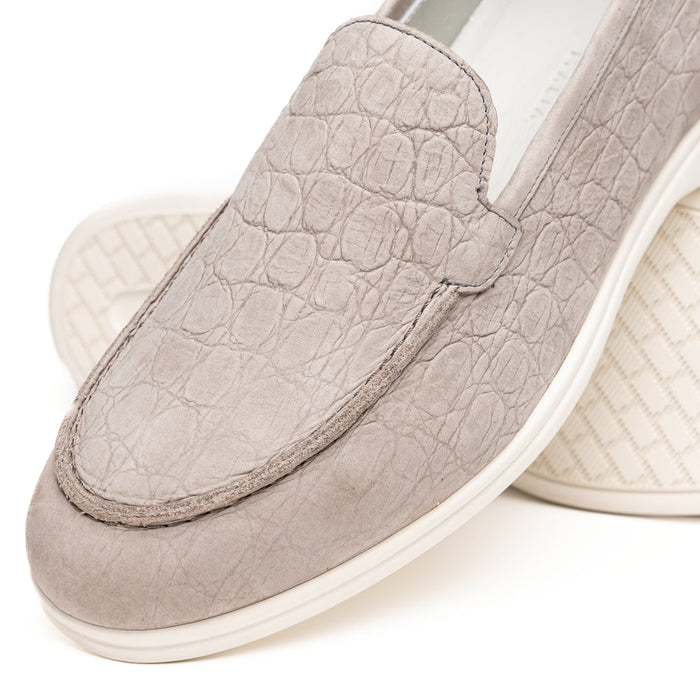 Zelli Livorno Stampata Crocodile Embossed Nubuck Loafer in Bone