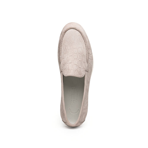 Zelli Livorno Stampata Crocodile Embossed Nubuck Loafer in Bone