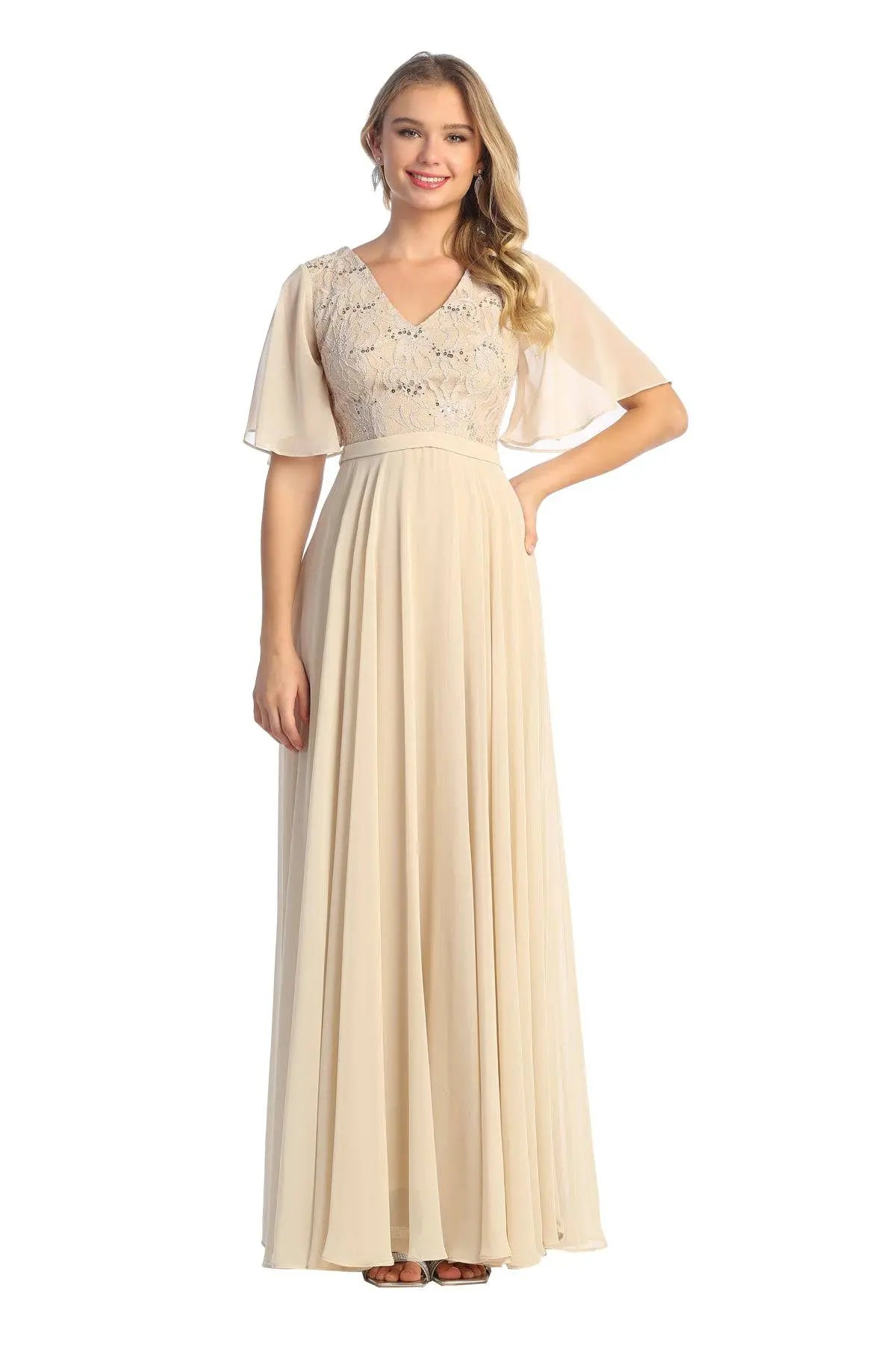 Cindy Collection 1696 Short Sleeve Lace Sequin Chiffon Dress for Special Events
