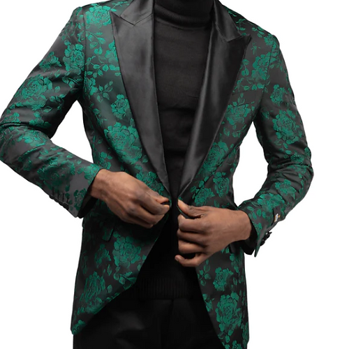 Mens Paisley Blazer - Floral Sport Coat - Hunter - Emerald Green Sport Jacket mensusain