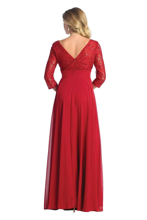 Cindy Collection 1748 Lace-Panel 3/4 Sleeve Smooth Knit A-Line Dress