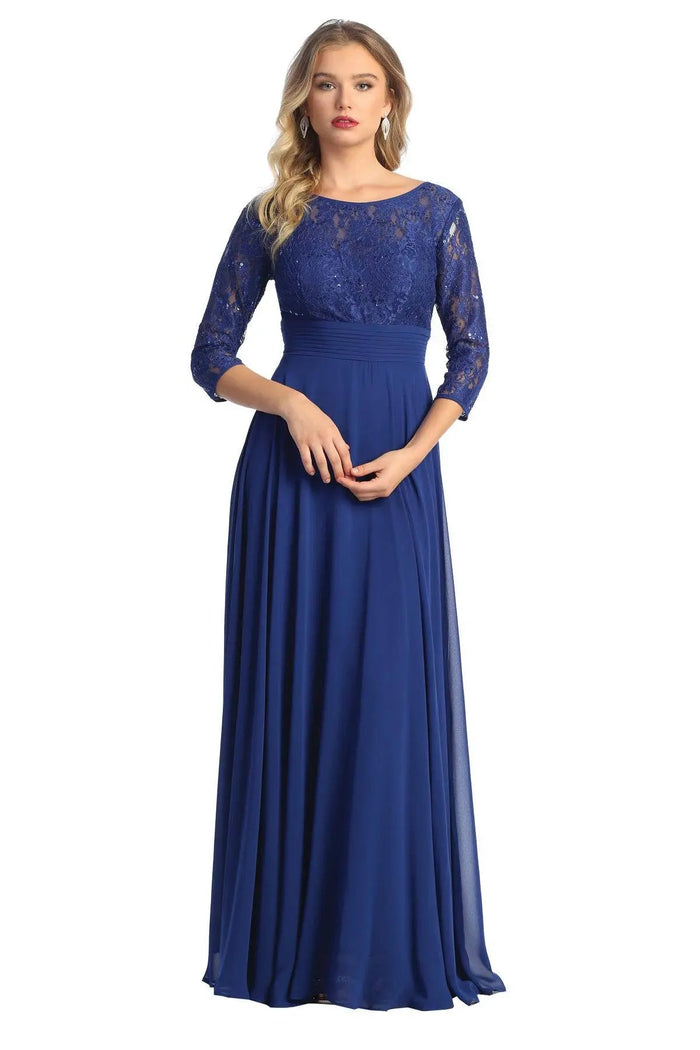 Cindy Collection 1748 Lace-Panel 3/4 Sleeve Smooth Knit A-Line Dress