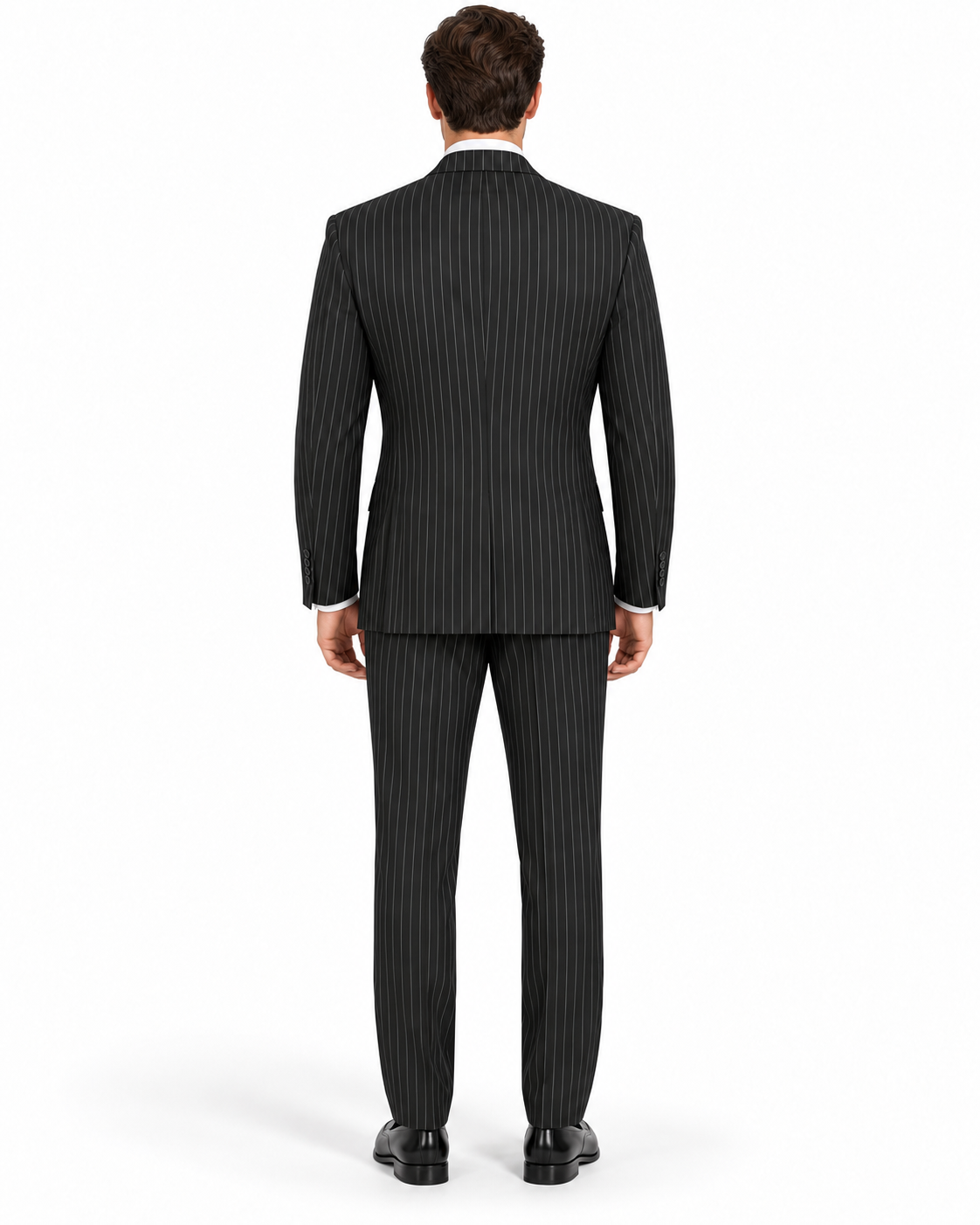 "Sophisticated Black Pinstripe Suit: Perfect for Prom and Wedding Formalities"