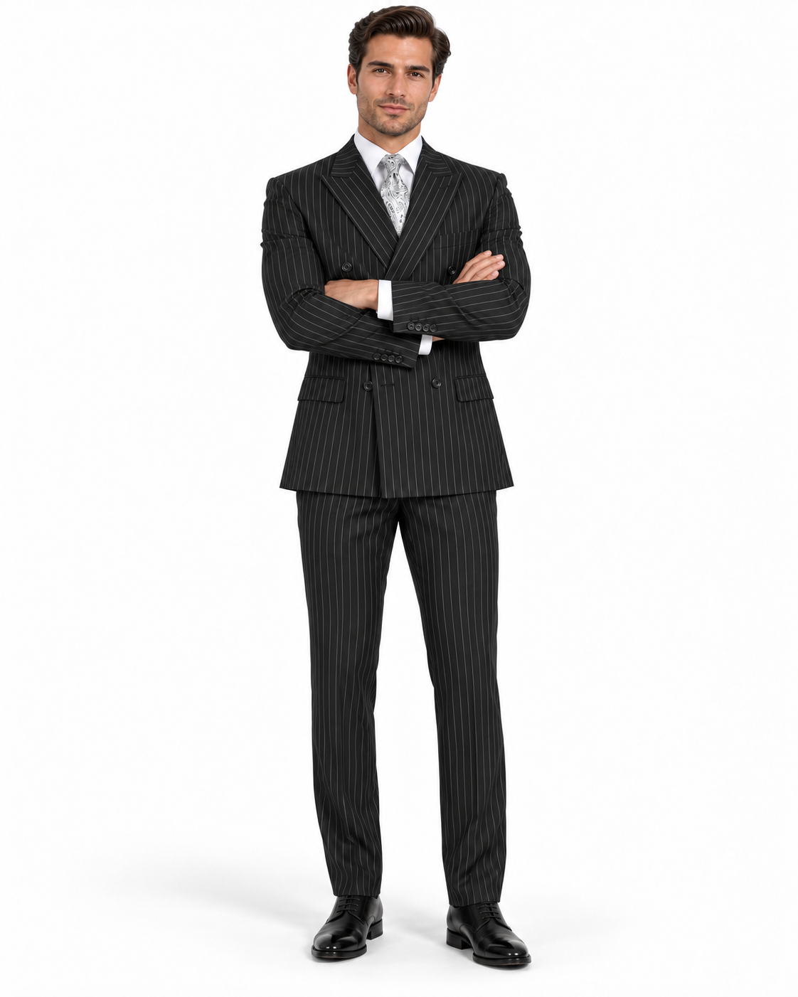 "Sophisticated Black Pinstripe Suit: Perfect for Prom and Wedding Formalities"