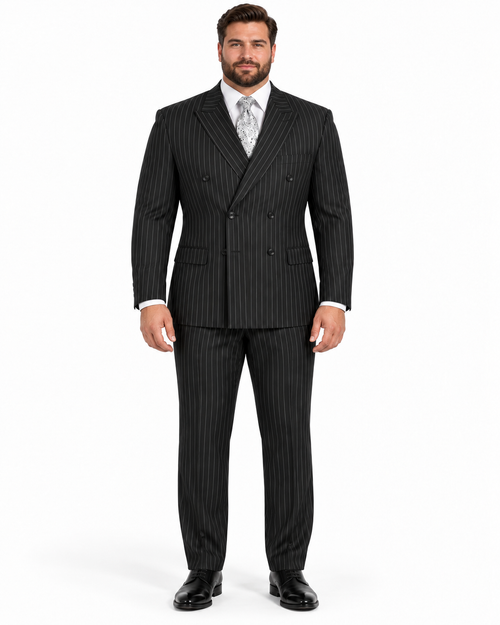 "Sophisticated Black Pinstripe Suit: Perfect for Prom and Wedding Formalities"