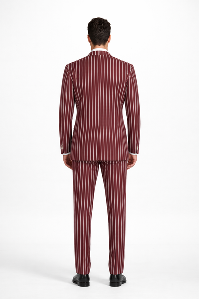 1920s Mens Vested Bold Gangster Pinstripe Suit in Burgundy