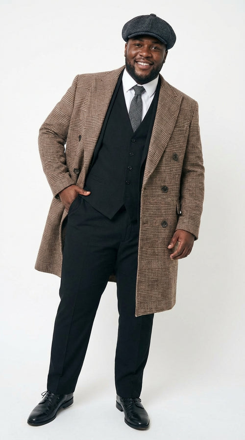 Mens Peaky Blinders Gray Plaid Double Breasted Overcoat + Suit  Peaky Blinders Vintage Wool Blend Coat 1920's