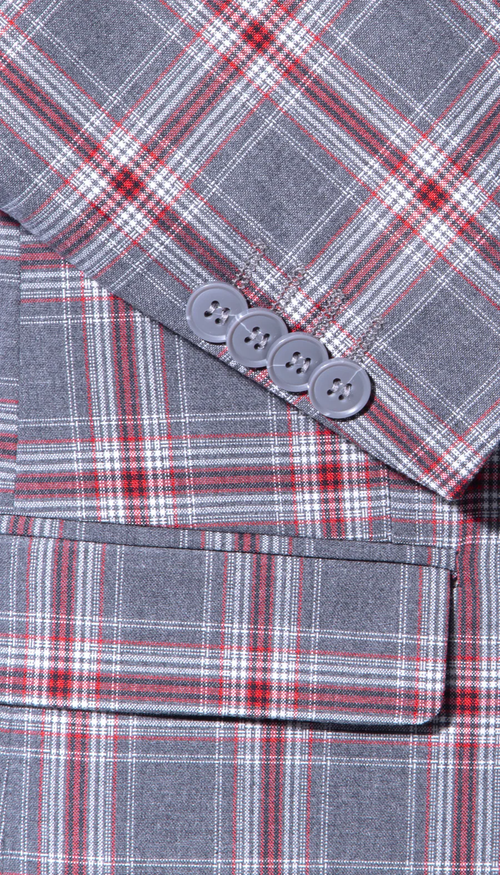 Stylish Grey and Red Checkered Suit for Men – Slim Fit 3 Piece Formal Outfit