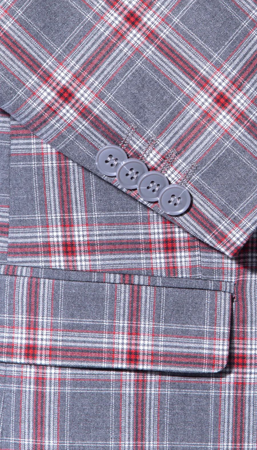 Stylish Grey and Red Checkered Suit for Men – Slim Fit 3 Piece Formal Outfit