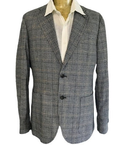 Mens Houndstooth Charcoal Grey With Blue Pattern Plaid Blazer - Windowpane Sport Coat mensusa
