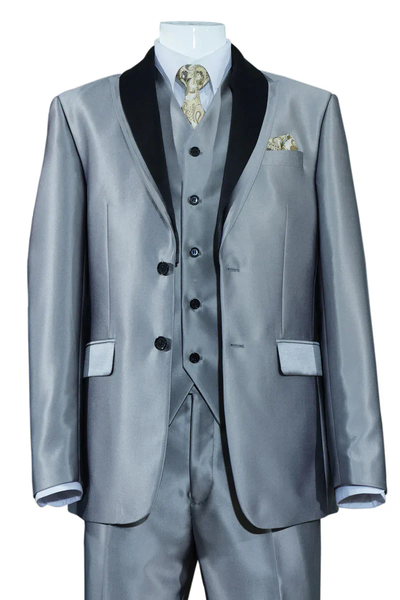 Designer Gray Prom Tuxedo - Grey Wedding Fit Shiny Tuxedo by PROMTUXEDO