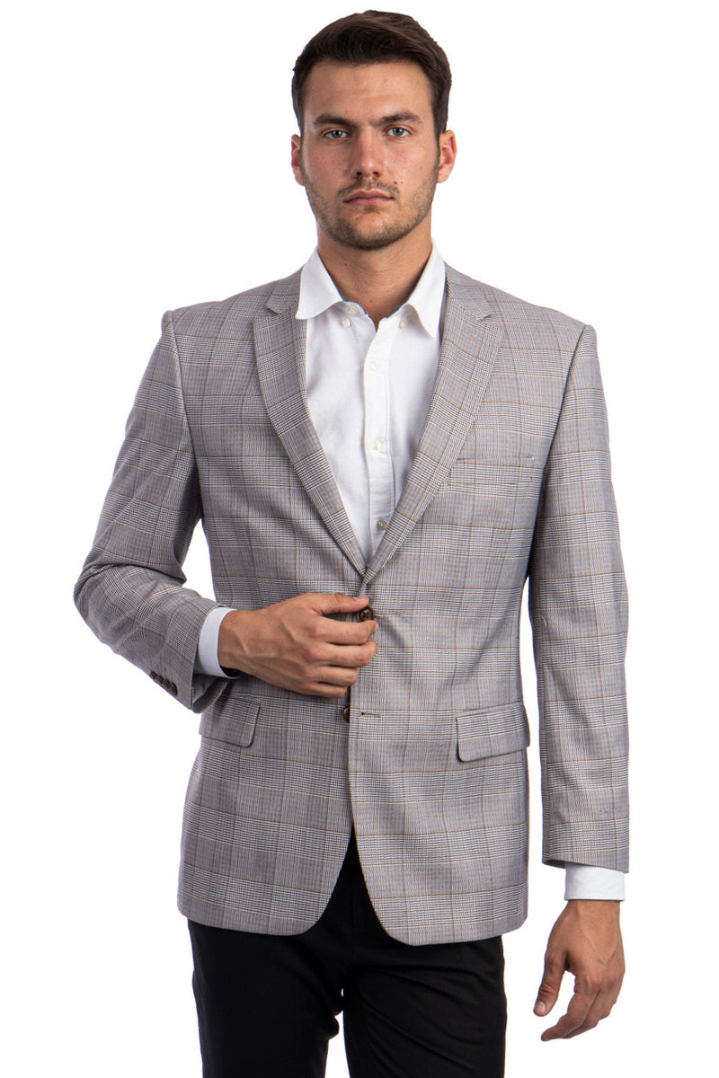 Men's Grey & Bronze Windowpane Sport Coat by Tazio Suits – SuitUSA